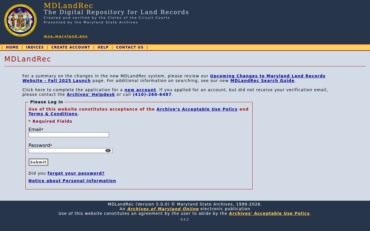 Bowie people search MDLandRec account and index entry