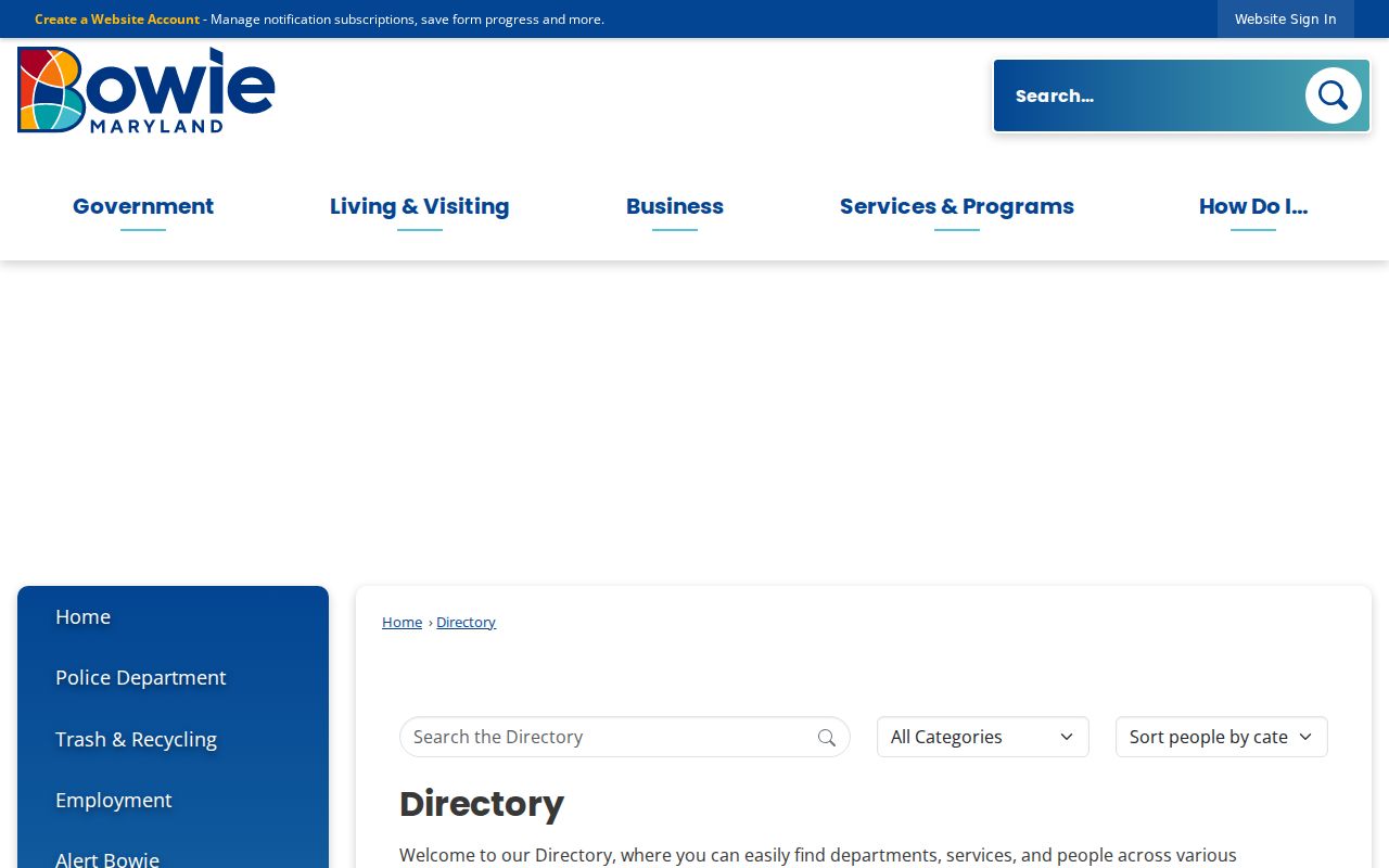 Bowie people directories city staff search and department cards